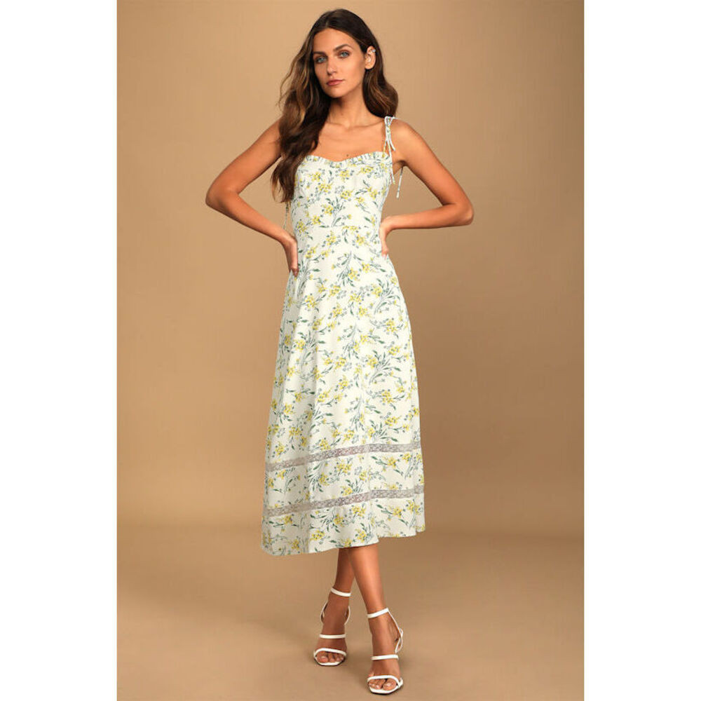 Lulus See The Blooms White Floral Print Tie-strap Midi Dress - Size XS